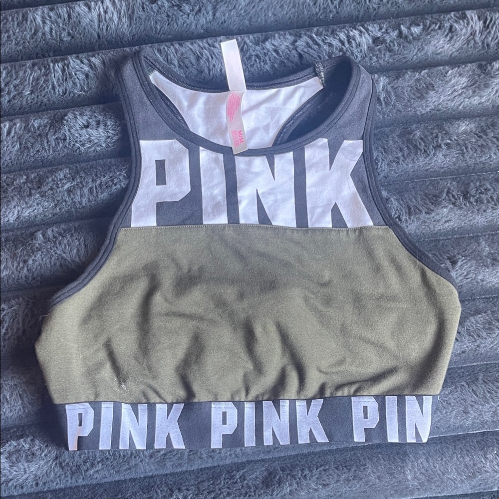Pink Logo Olive Sports Bra
